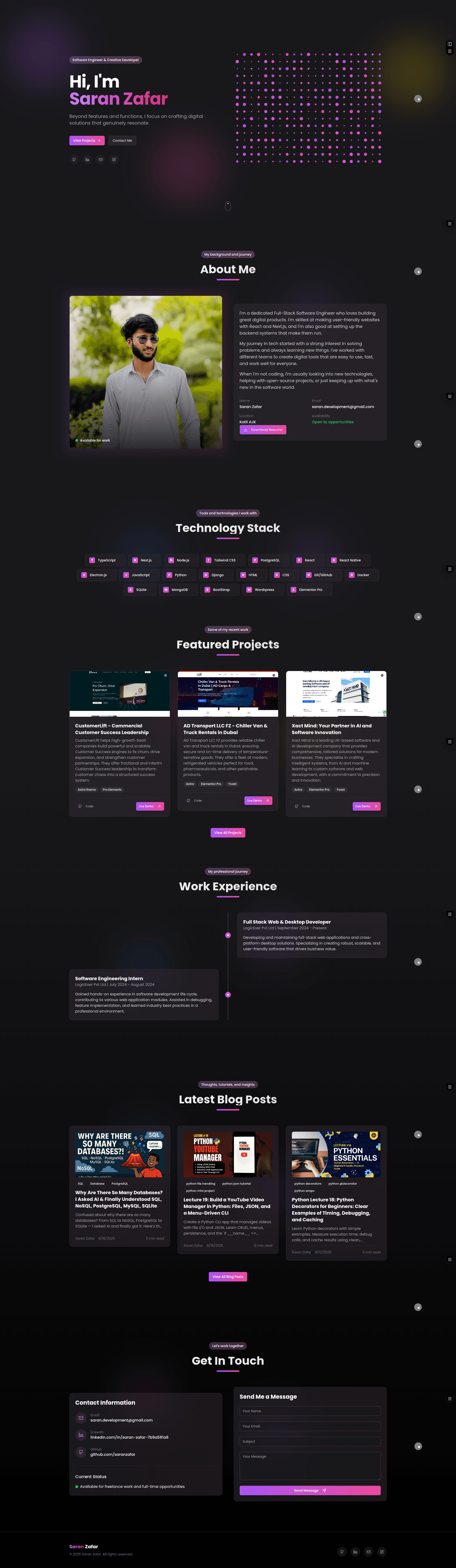 Developer Portfolio | Next.js, SEO-First Build